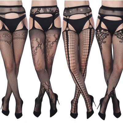 Frenchic Seamless Fishnet Lace Stocking Sexy Tights Extended Sizes (Pack of 4)